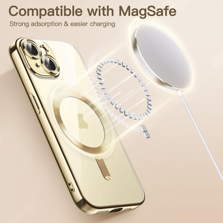 For iPhone 15 Plus Magsafe Magnetic Transparent Electroplated TPU Phone Case(Gold) - iPhone 15 Plus Cases by buy2fix | Online Shopping UK | buy2fix