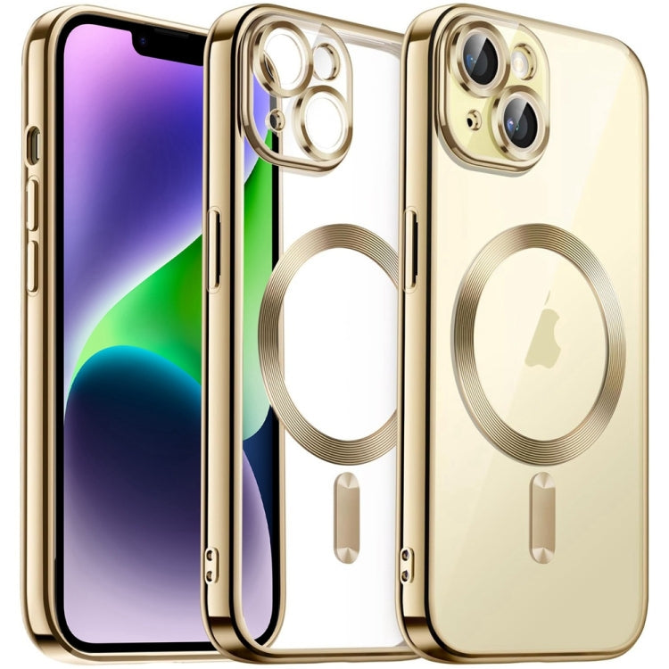 For iPhone 14 Plus Magsafe Magnetic Transparent Electroplated TPU Phone Case(Gold) - iPhone 14 Plus Tempered Glass by buy2fix | Online Shopping UK | buy2fix