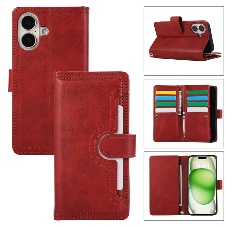 For iPhone 16 Plus Wristband Card Slot Leather Phone Case(Red) - iPhone 16 Plus Cases by buy2fix | Online Shopping UK | buy2fix