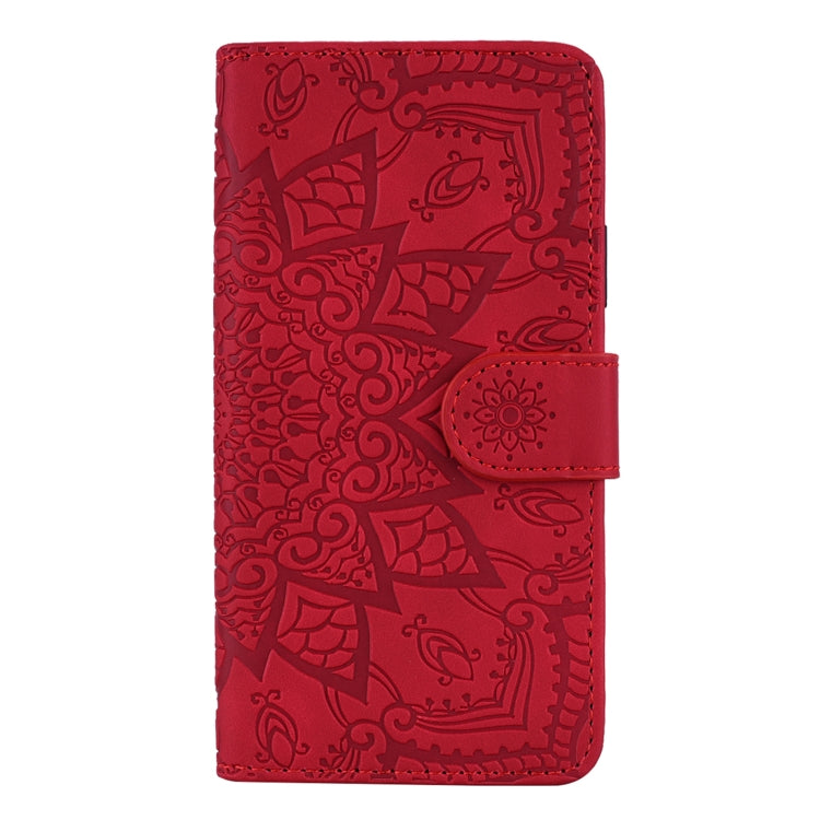 For iPhone 16 Pro Mandala Embossed Dual-Fold Calf Leather Phone Case(Red) - iPhone 16 Pro Cases by buy2fix | Online Shopping UK | buy2fix