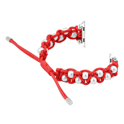 For Apple Watch Ultra 49mm Paracord Gypsophila Beads Drawstring Braided Watch Band(Red) - Watch Bands by buy2fix | Online Shopping UK | buy2fix