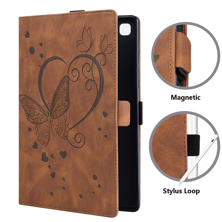 For Samsung Galaxy Tab A9 Love Butterfly Embossed Leather Tablet Case(Brown) - Galaxy Tab A9 by buy2fix | Online Shopping UK | buy2fix