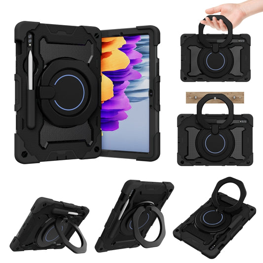 For Samsung Galaxy Tab S9 Armor Portable Rotating Ring Holder Silicone Tablet Case(Black) - Galaxy Tab S9 Cases by buy2fix | Online Shopping UK | buy2fix