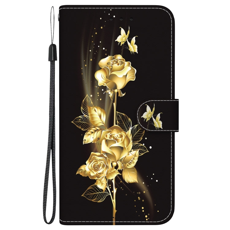 For iPhone 16 Pro Crystal Texture Colored Drawing Leather Phone Case(Gold Butterfly Rose) - iPhone 16 Pro Cases by buy2fix | Online Shopping UK | buy2fix