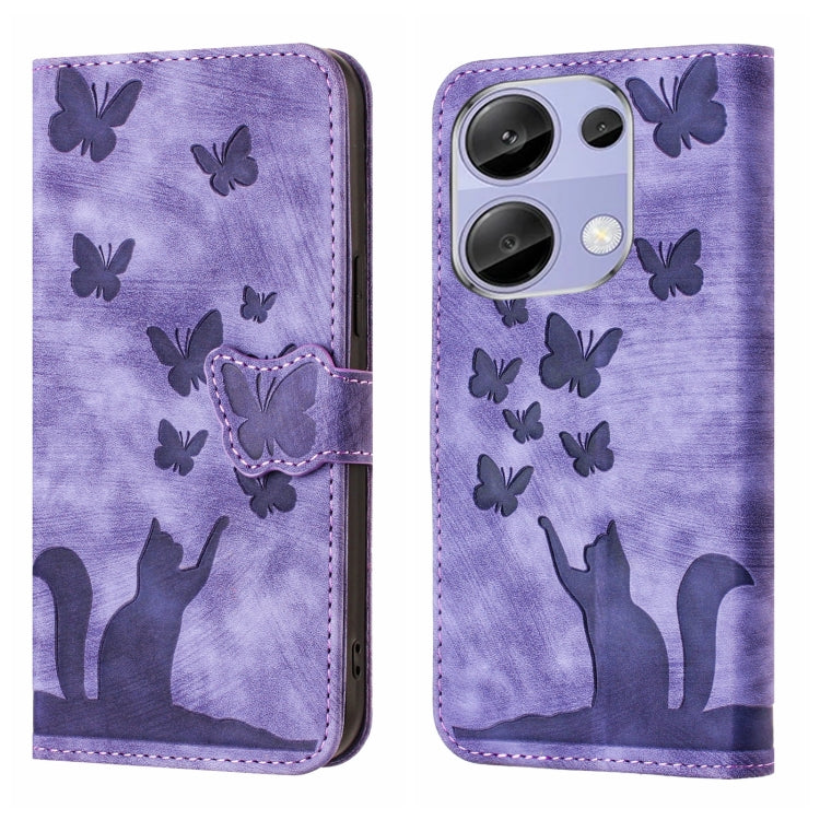 For Xiaomi Redmi Note 13 Pro 4G Butterfly Cat Embossing Flip Leather Phone Case(Purple) - Note 13 Pro Cases by buy2fix | Online Shopping UK | buy2fix