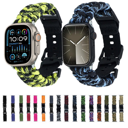 For Apple Watch Ultra 2 49mm Paracord Plain Braided Webbing Buckle Watch Band(Black Blue) - Watch Bands by buy2fix | Online Shopping UK | buy2fix