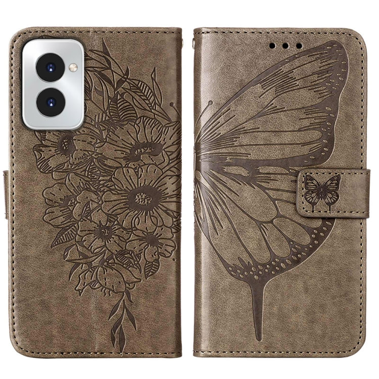 For Motorola Moto G Power 5G 2024 Embossed Butterfly Leather Phone Case(Grey) - Motorola Cases by buy2fix | Online Shopping UK | buy2fix