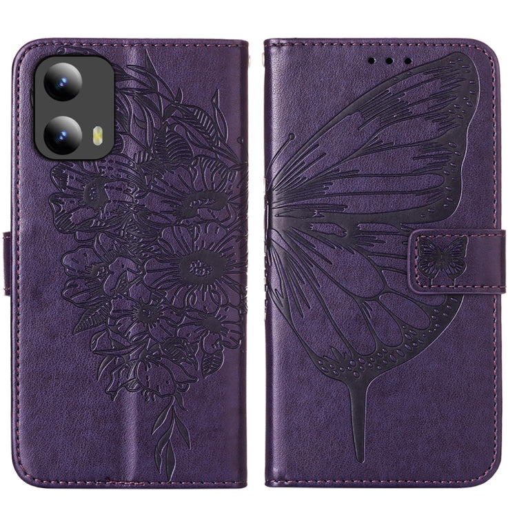 For Motorola Moto G Play 5G 2024 Embossed Butterfly Leather Phone Case(Dark Purple) - Motorola Cases by buy2fix | Online Shopping UK | buy2fix