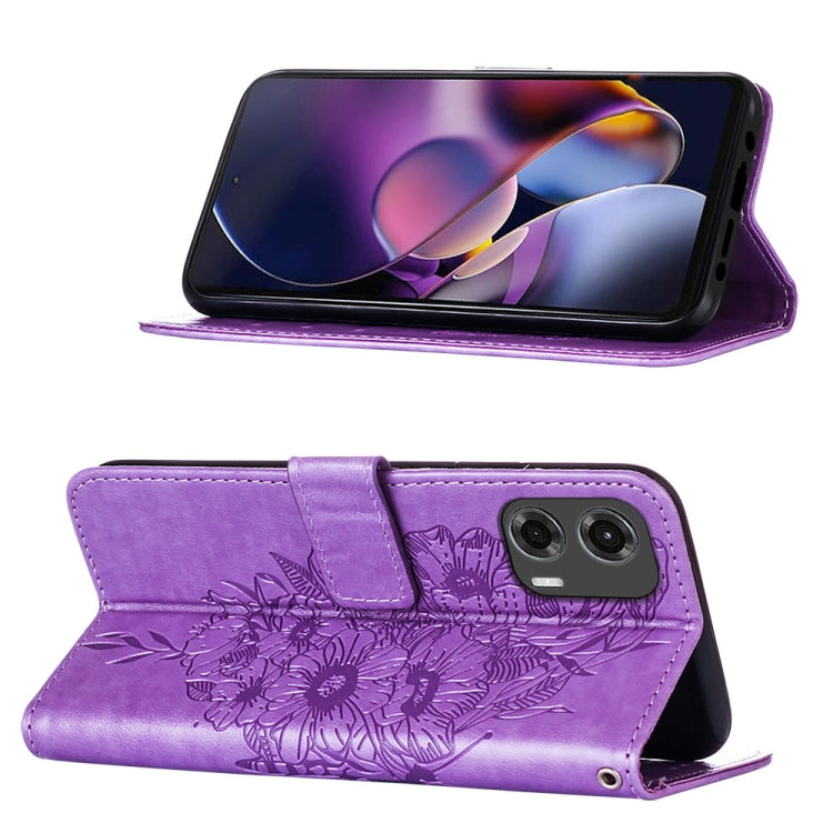 For Motorola Moto G Stylus 5G 2024 Embossed Butterfly Leather Phone Case(Purple) - Motorola Cases by buy2fix | Online Shopping UK | buy2fix