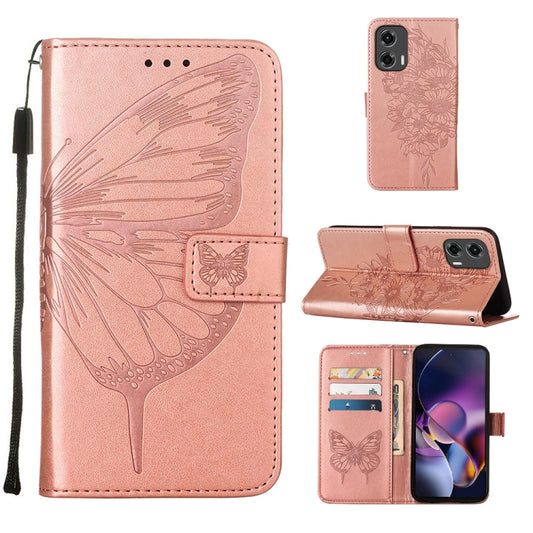 For Motorola Moto G Stylus 5G 2024 Embossed Butterfly Leather Phone Case(Rose Gold) - Motorola Cases by buy2fix | Online Shopping UK | buy2fix