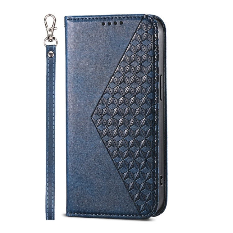 For iPhone SE 2024 Cubic Grid Calf Texture Magnetic Leather Phone Case(Blue) - More iPhone Cases by buy2fix | Online Shopping UK | buy2fix