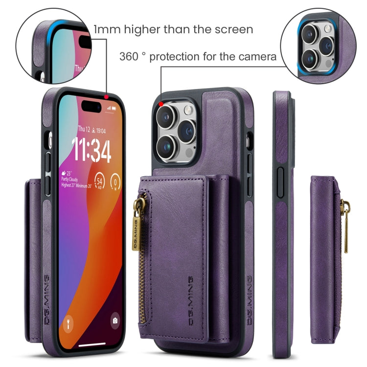 For iPhone 14 Pro Max DG.MING M5 Series Zip RFID Multi Card Detachable Leather Phone Case(Purple) - iPhone 14 Pro Max Cases by DG.MING | Online Shopping UK | buy2fix