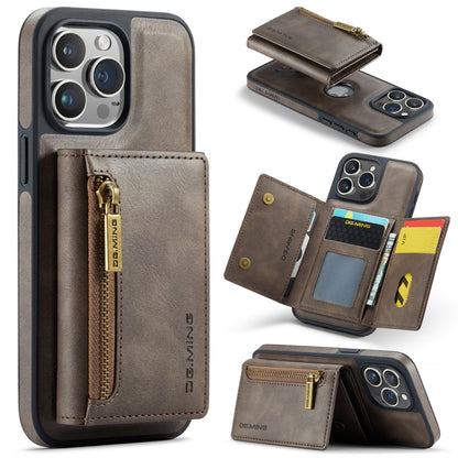 For iPhone 15 Pro DG.MING M5 Series Zip RFID Multi Card Detachable Leather Phone Case(Coffee) - iPhone 15 Pro Cases by DG.MING | Online Shopping UK | buy2fix