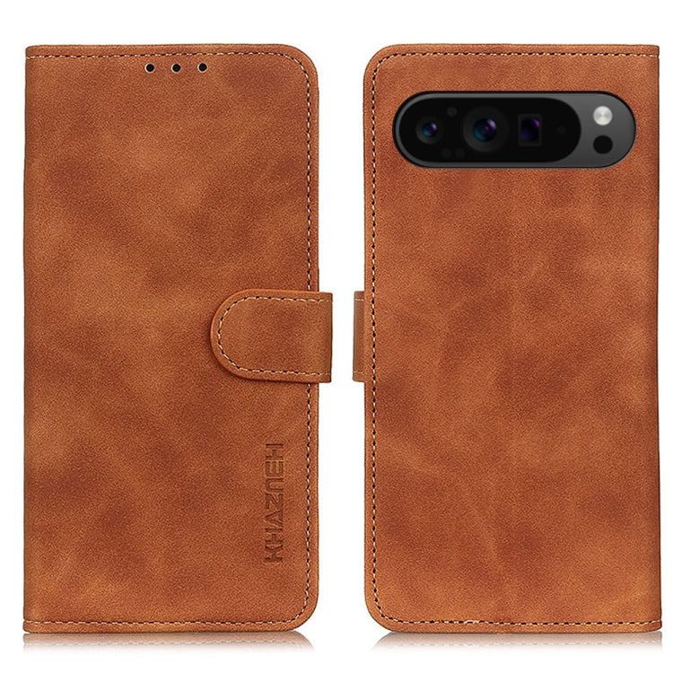 For Google Pixel 9 Pro KHAZNEH Retro Texture Flip Leather Phone Case(Brown) - Google Cases by buy2fix | Online Shopping UK | buy2fix