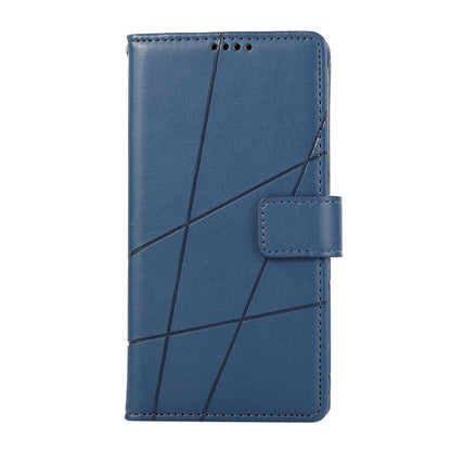 For iPhone 16 Pro Max PU Genuine Leather Texture Embossed Line Phone Case(Blue) - iPhone 16 Pro Max Cases by buy2fix | Online Shopping UK | buy2fix