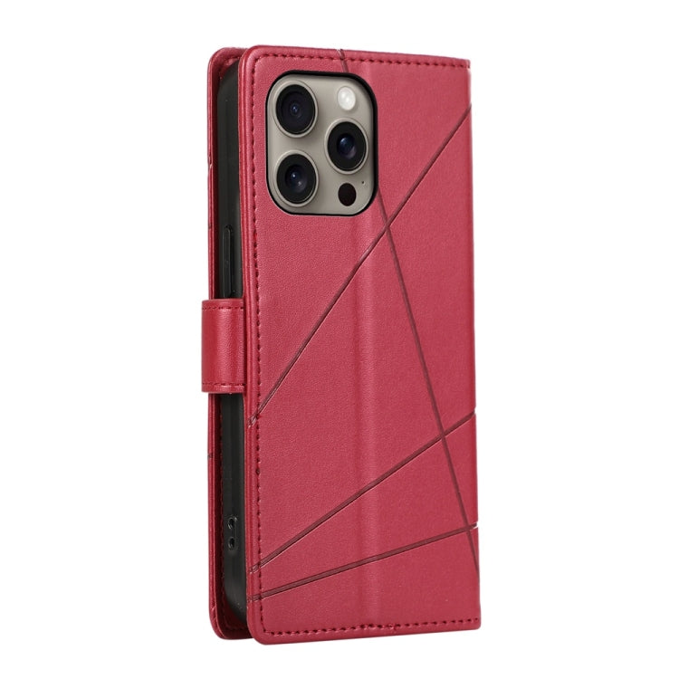 For iPhone 16 Pro Max PU Genuine Leather Texture Embossed Line Phone Case(Red) - iPhone 16 Pro Max Cases by buy2fix | Online Shopping UK | buy2fix