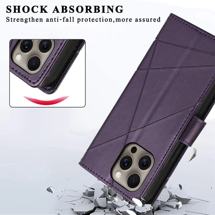 For iPhone 16 Pro Max PU Genuine Leather Texture Embossed Line Phone Case(Purple) - iPhone 16 Pro Max Cases by buy2fix | Online Shopping UK | buy2fix