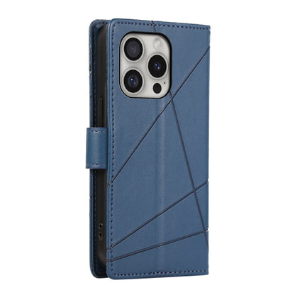 For iPhone 16 Pro PU Genuine Leather Texture Embossed Line Phone Case(Blue) - iPhone 16 Pro Cases by buy2fix | Online Shopping UK | buy2fix