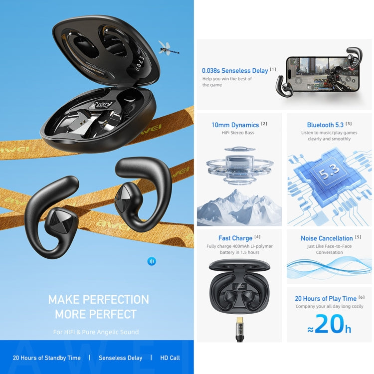 awei T67 Air Conduction TWS Bluetooth Earbuds(Khaki) - Bluetooth Earphone by awei | Online Shopping UK | buy2fix