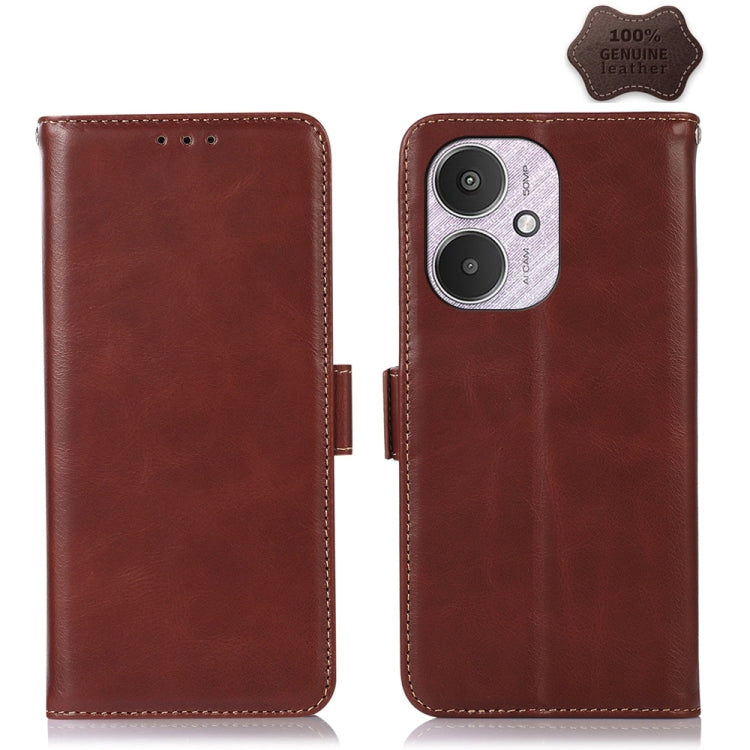 For Xiaomi Redmi 13C 4G/5G/Poco C65/Poco M6 Magnetic Crazy Horse Texture Genuine Leather RFID Phone Case(Brown) - 13C Cases by buy2fix | Online Shopping UK | buy2fix