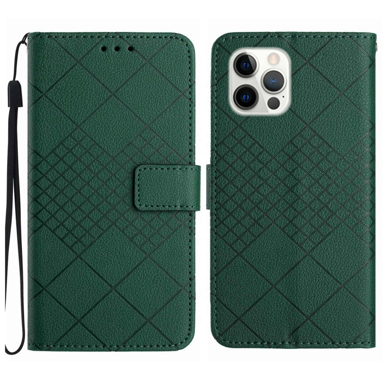 For iPhone 16 Pro Rhombic Grid Texture Leather Phone Case(Green) - iPhone 16 Pro Cases by buy2fix | Online Shopping UK | buy2fix