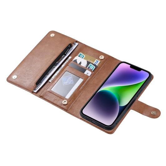 For iPhone 14 Plus ViLi GV Series MagSafe Magnetic Zipper Leather Phone Case(Brown) - iPhone 14 Plus Cases by ViLi | Online Shopping UK | buy2fix