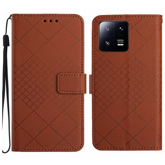 For Xiaomi 13 Rhombic Grid Texture Leather Phone Case(Brown) - 13 Cases by buy2fix | Online Shopping UK | buy2fix