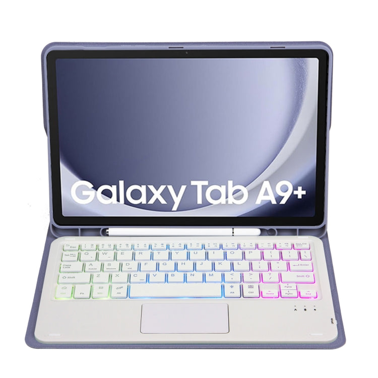 For Samsung Galaxy Tab A9+ X210/X215/X215 A09B-AS Candy Color Touch Backlight Bluetooth Keyboard Leather Tablet Case with Pen Holder(Purple) - Samsung Keyboard by buy2fix | Online Shopping UK | buy2fix