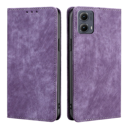 For Motorola Edge 5G 2024 RFID Anti-theft Brush Magnetic Leather Phone Case(Purple) - Motorola Cases by buy2fix | Online Shopping UK | buy2fix