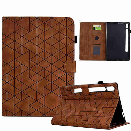 For Samsung Galaxy Tab S7 / S8 Rhombus TPU Smart Leather Tablet Case(Brown) - Galaxy Tab S8 Cases by buy2fix | Online Shopping UK | buy2fix