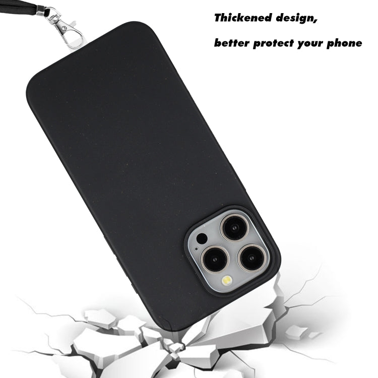 For iPhone 13 Pro Max Wheat MagSafe Magnetic Straw Material + TPU Phone Case with Lanyard(Black) - iPhone 13 Pro Max Cases by buy2fix | Online Shopping UK | buy2fix