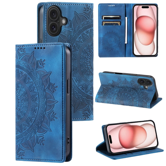 For iPhone 16 Plus Totem Embossed Magnetic Leather Phone Case(Blue) - iPhone 16 Plus Cases by buy2fix | Online Shopping UK | buy2fix