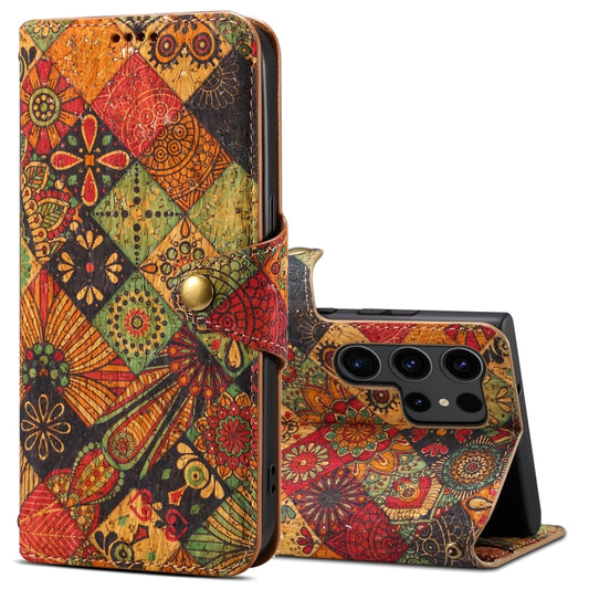 For Samsung Galaxy S24 Ultra 5G Denior Flower Language Series Cork Fabric Oil Edge Leather Phone Case(Autumn) - Galaxy S24 Ultra 5G Cases by Denior | Online Shopping UK | buy2fix