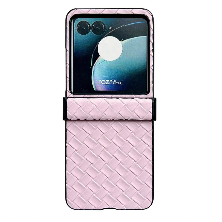 For Motorola Razr 40 Ultra Three-piece Set Woven Texture Folding PU Phone Case(Pink) - Motorola Cases by buy2fix | Online Shopping UK | buy2fix