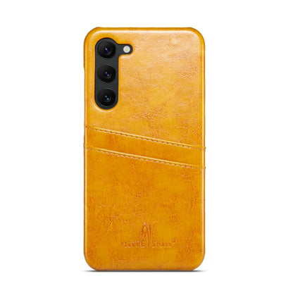 For Samsung Galaxy S24+ 5G Fierre Shann Oil Wax Texture Leather Phone Case with Card Slots(Yellow) - Galaxy S24+ 5G Cases by FIERRE SHANN | Online Shopping UK | buy2fix