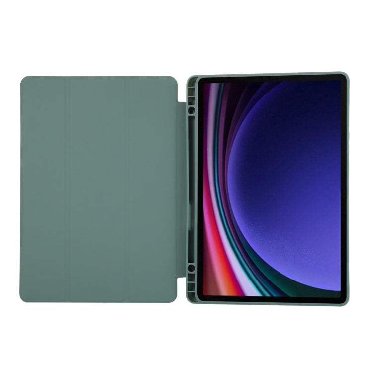 For Samsung Galaxy Tab S9 3-Fold Pure Color TPU Leather Tablet Case with Pen Slot(Dark Green) - Galaxy Tab S9 Cases by buy2fix | Online Shopping UK | buy2fix