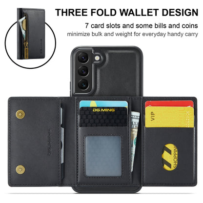 For Samsung Galaxy S22 DG.MING M5 Series Zip RFID Multi Card Detachable Leather Phone Case(Black) - Galaxy S22 5G Cases by DG.MING | Online Shopping UK | buy2fix