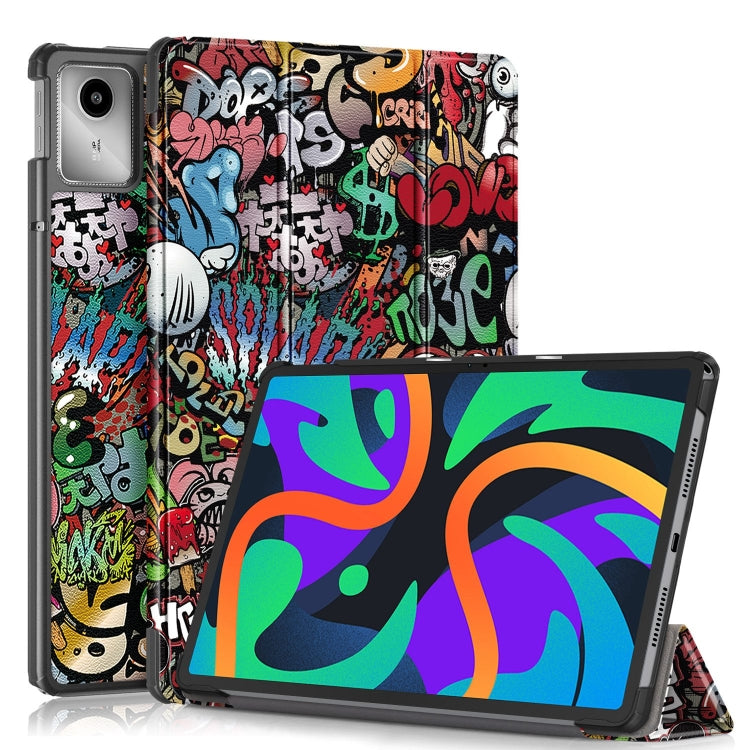 For Lenovo Tab M11/ Xiaoxin Pad 11 2024 Custer Coloured Drawing 3-folding Leather Smart Tablet Case(Graffiti) - Lenovo by buy2fix | Online Shopping UK | buy2fix
