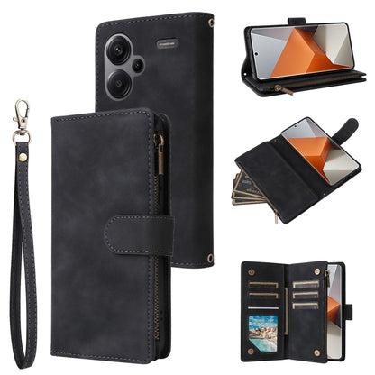 For Xiaomi Redmi Note 13 Pro+ Multifunctional Frosted Zipper Wallet Leather Phone Case(Black) - Note 13 Pro+ Cases by buy2fix | Online Shopping UK | buy2fix