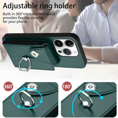 For iPhone 16 Pro Organ Card Bag Ring Holder Phone Case(Green) - iPhone 16 Pro Cases by buy2fix | Online Shopping UK | buy2fix