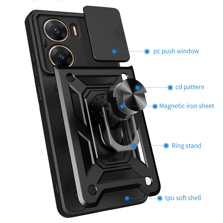 For vivo V29e 5G Global Sliding Camera Cover Design TPU+PC Phone Case(Black) - vivo Cases by buy2fix | Online Shopping UK | buy2fix