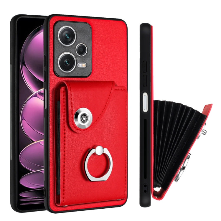 For Xiaomi Redmi Note 12 Pro+ 5G Global Organ Card Bag Ring Holder PU Phone Case(Red) - Xiaomi Cases by buy2fix | Online Shopping UK | buy2fix