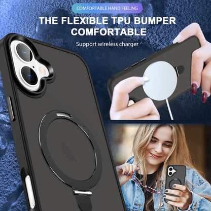 For iPhone 16 MagSafe Holder Skin-feel PC Hybrid TPU Phone Case(Black) - iPhone 16 Cases by buy2fix | Online Shopping UK | buy2fix