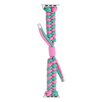 For Apple Watch Ultra 49mm Paracord Fishtail Braided Silicone Bead Watch Band(Rose Red Green) - Watch Bands by buy2fix | Online Shopping UK | buy2fix