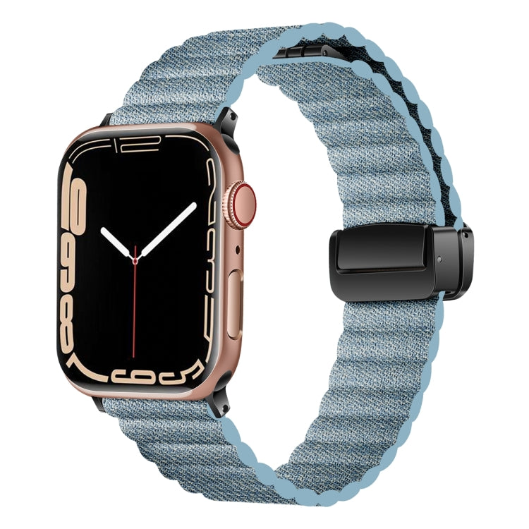 For Apple Watch Series 6 44mm Water Ripple Magnetic Folding Buckle Watch Band, Style: Bold Version(Denim Blue) - Watch Bands by buy2fix | Online Shopping UK | buy2fix