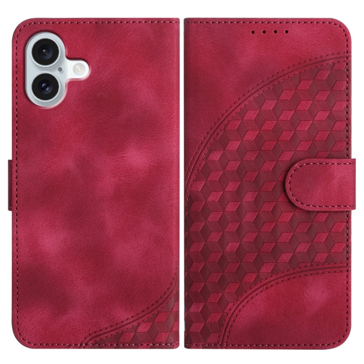 For iPhone 16 Plus YX0060 Elephant Head Embossed Phone Leather Case with Lanyard(Rose Red) - iPhone 16 Plus Cases by buy2fix | Online Shopping UK | buy2fix