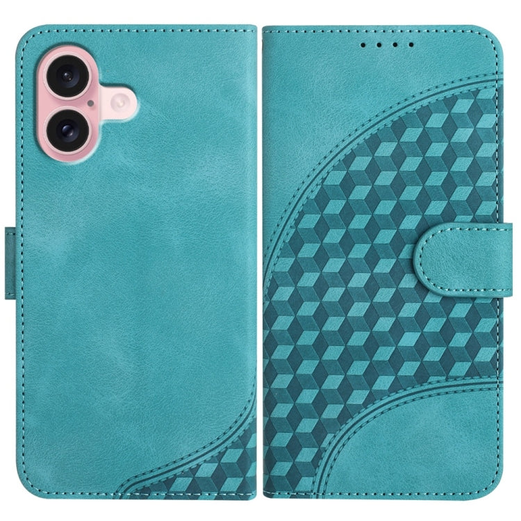 For iPhone 16 YX0060 Elephant Head Embossed Phone Leather Case with Lanyard(Light Blue) - iPhone 16 Cases by buy2fix | Online Shopping UK | buy2fix