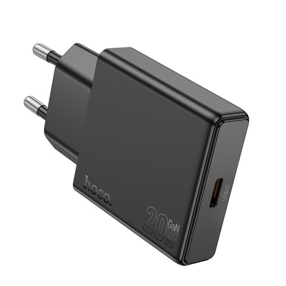 Hoco N37 Delgado PD20W USB-C / Type-C Single Port Charger, EU Plug(Black) - USB Charger by hoco | Online Shopping UK | buy2fix