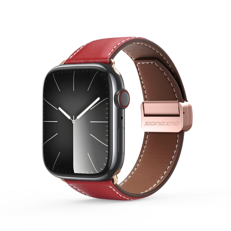 For Apple Watch SE 2023 44mm DUX DUCIS YA Series Magnetic Buckle Genuine Leather Watch Band(Red) - Watch Bands by DUX DUCIS | Online Shopping UK | buy2fix