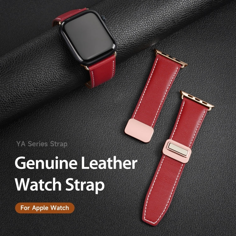 For Apple Watch Ultra 2 49mm DUX DUCIS YA Series Magnetic Buckle Genuine Leather Watch Band(Red) - Watch Bands by DUX DUCIS | Online Shopping UK | buy2fix